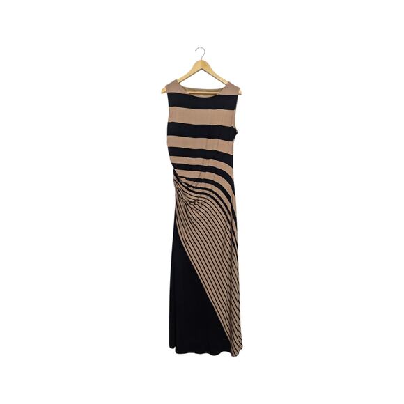 Soft Surroundings Here To Infinity Striped Maxi Dress Sleeveless Black Tan XL - Picture 2 of 5